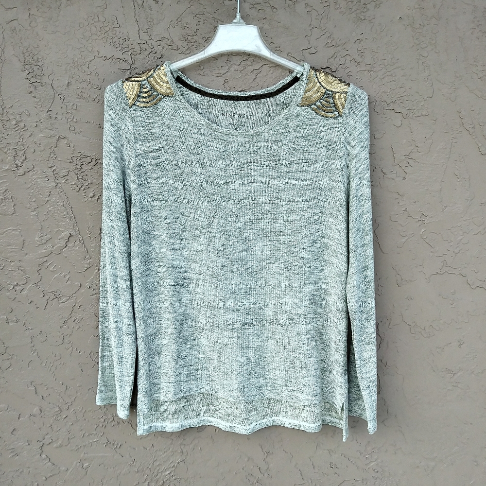 NINE WEST SWEATER KNIT SEQUINED TOP LONG SLEEVED